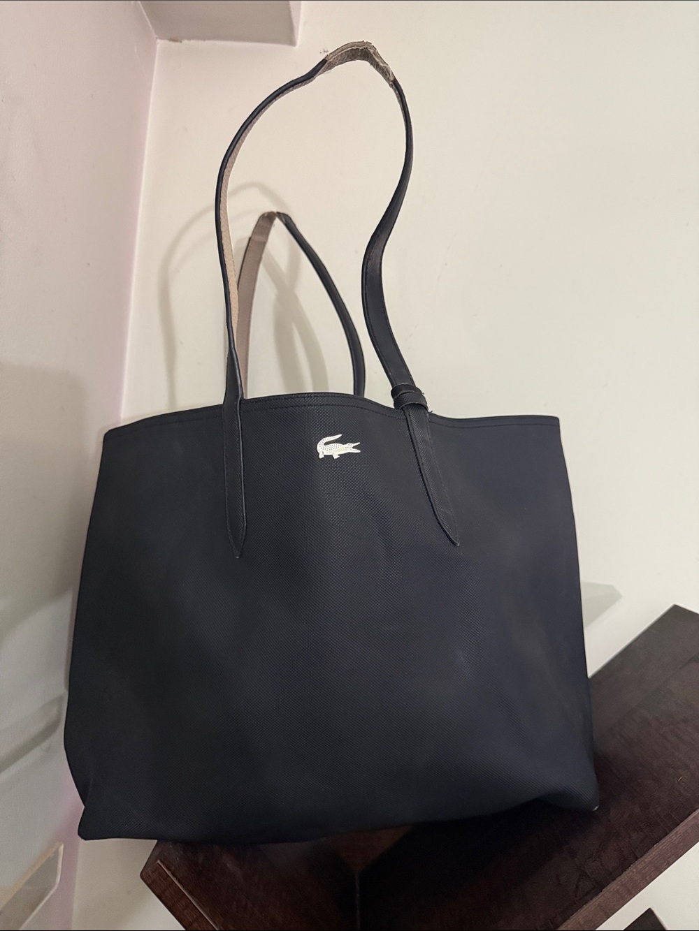 Lacoste Black Tote with silver Croc Logo